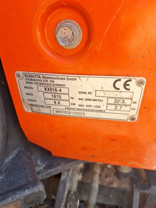 Mini-pelle Kubota KX 016-4, 1T6, 2015 – Image 3